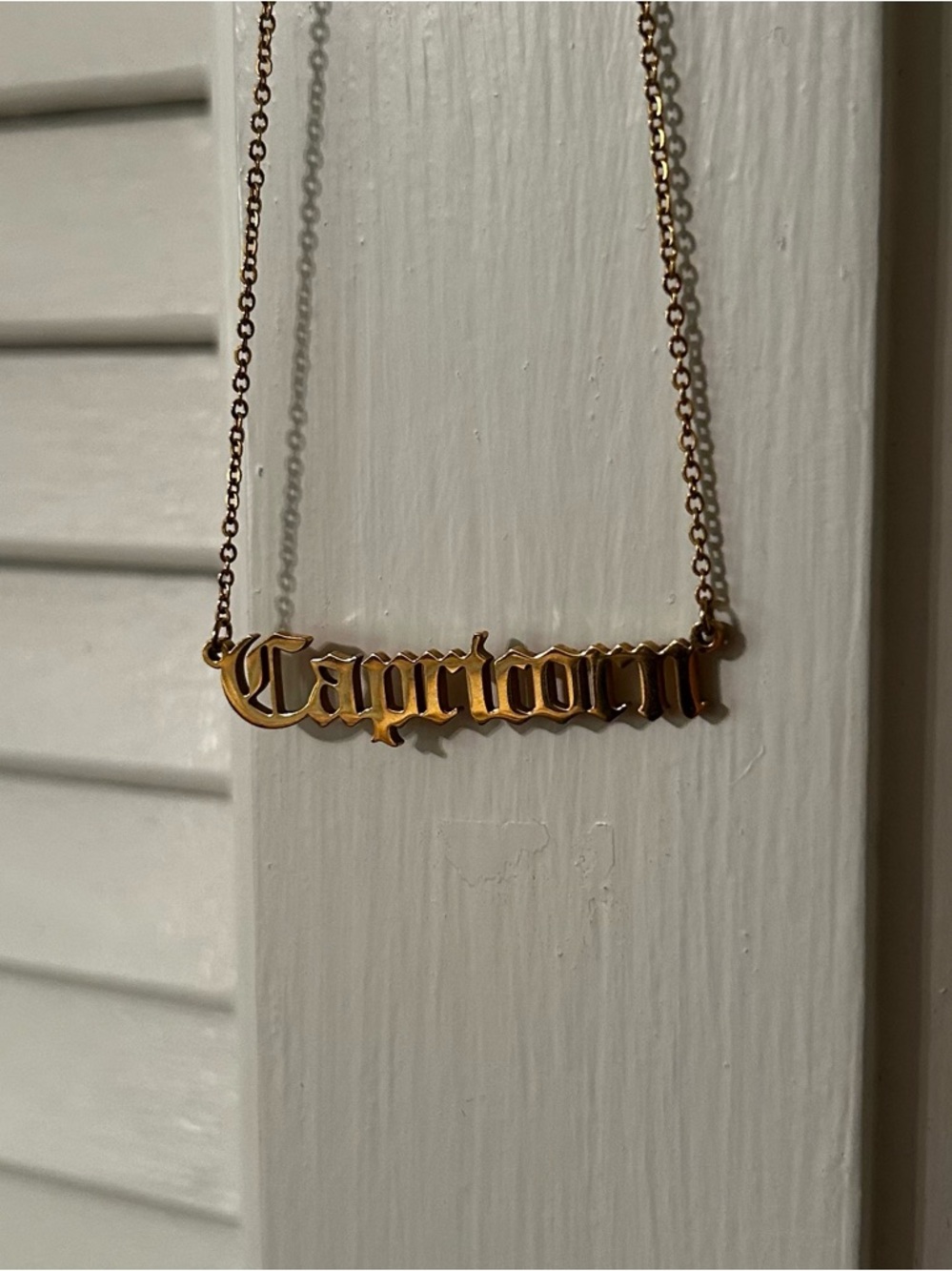 Capricorn Zodiac Gold Nameplate Necklace Gothic Font